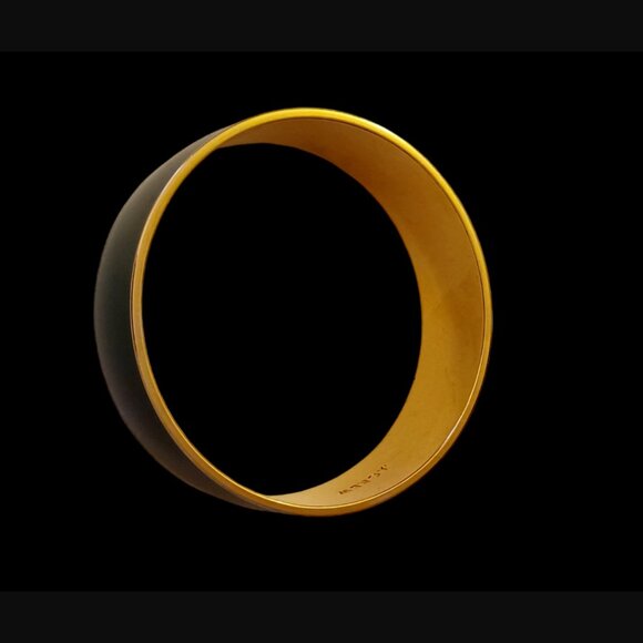 J.crew Gold Tone Green Enamel 7.75" Chunky Bangle Bracelet - Picture 2 of 7